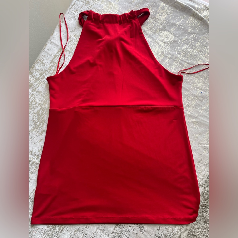 Michael Kors Red Knot-Neck keyhole opening Top Blouse Small - Picture 3 of 4